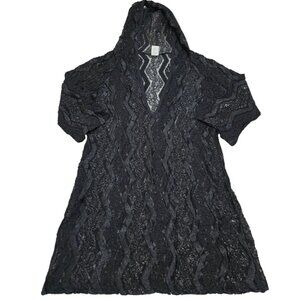 Dream Beach Womens Black Floral Lace Swimsuit Cover Up Short Sleeve‎ Hooded Sz M